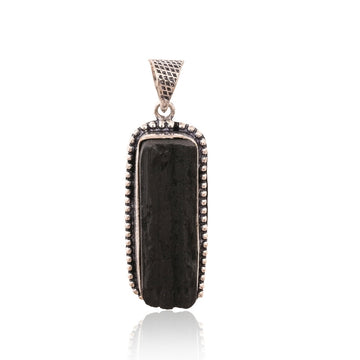 Natural Black Tourmaline Rectangular Shaped Pendant for Men & Women