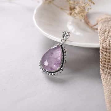 Natural Amethyst Tear Drop Shape Designing Metal Pendant for Women & Girls