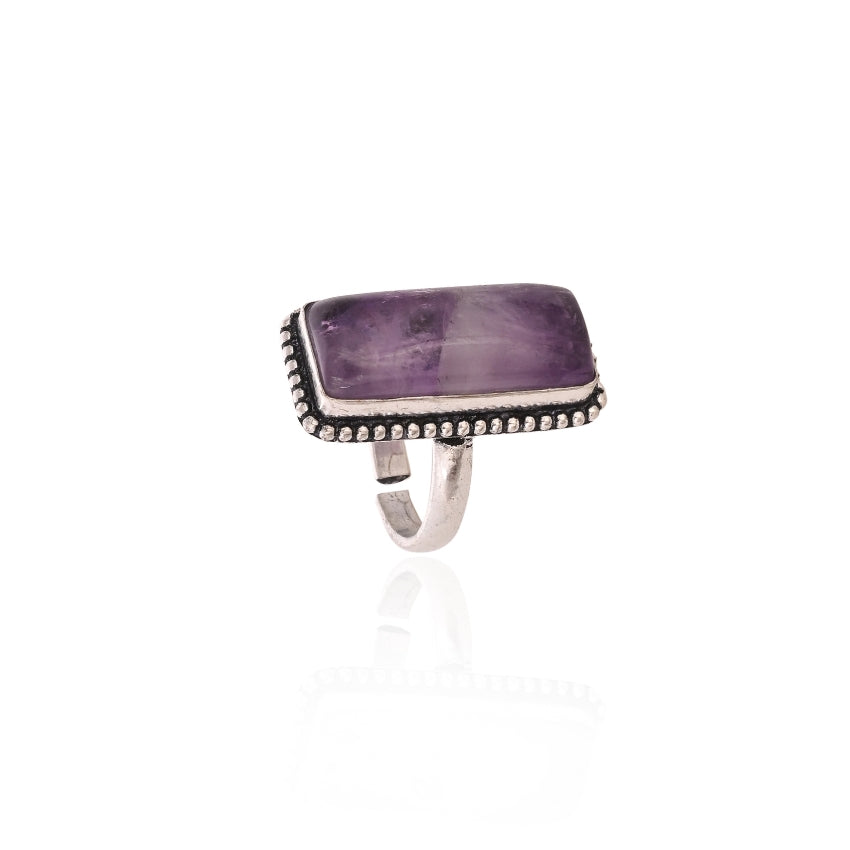 Natural Amethyst Rectangular Ring for Men & Women