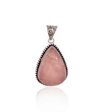 Natural Rose Quartz Tear Drop Shape Designing Metal Pendant for Women & Girls