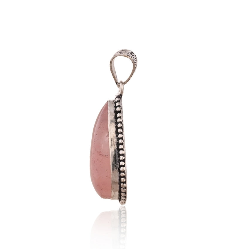 Natural Rose Quartz Tear Drop Shape Designing Metal Pendant for Women & Girls