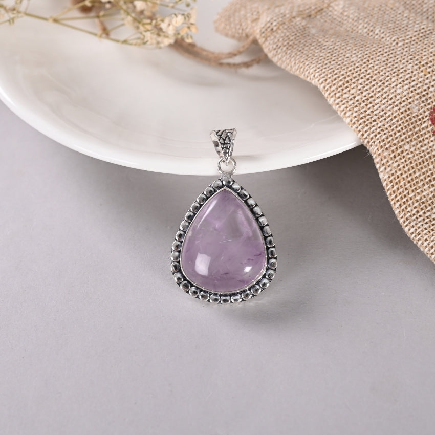 Natural Amethyst Tear Drop Shape Designing Metal Pendant for Women & Girls