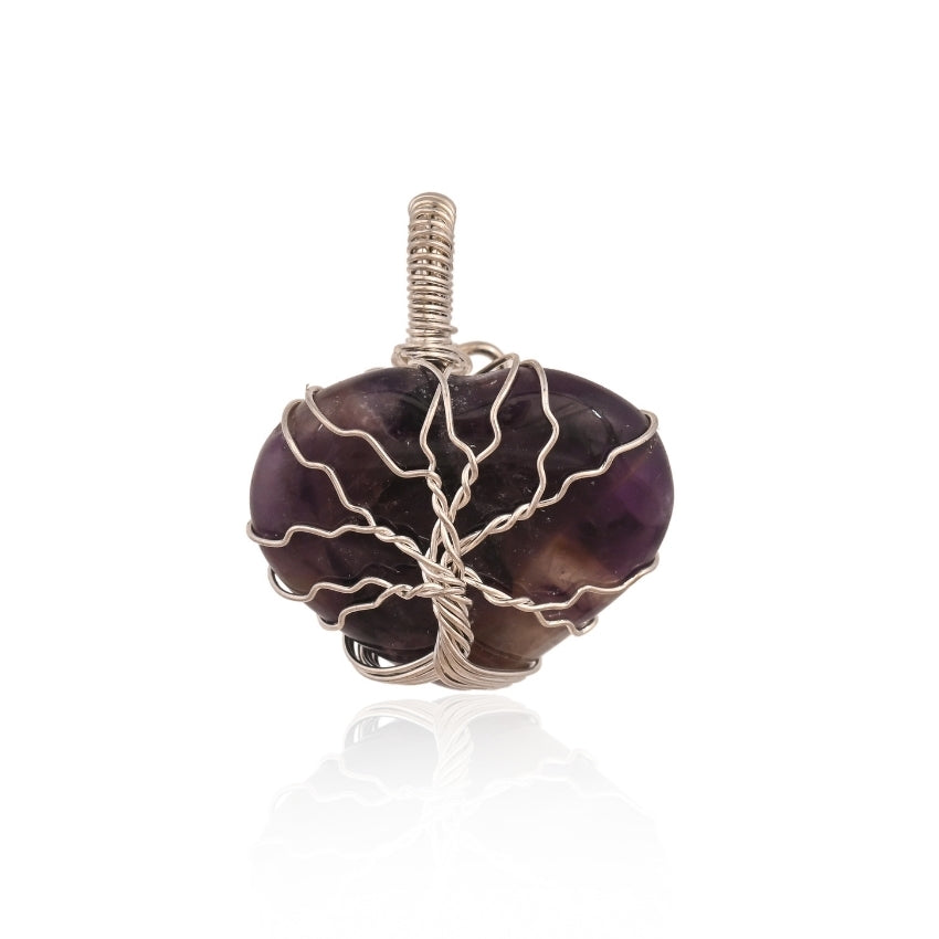 Amethyst Heart with Wire Wrap Tree Pandent for Women & Girls