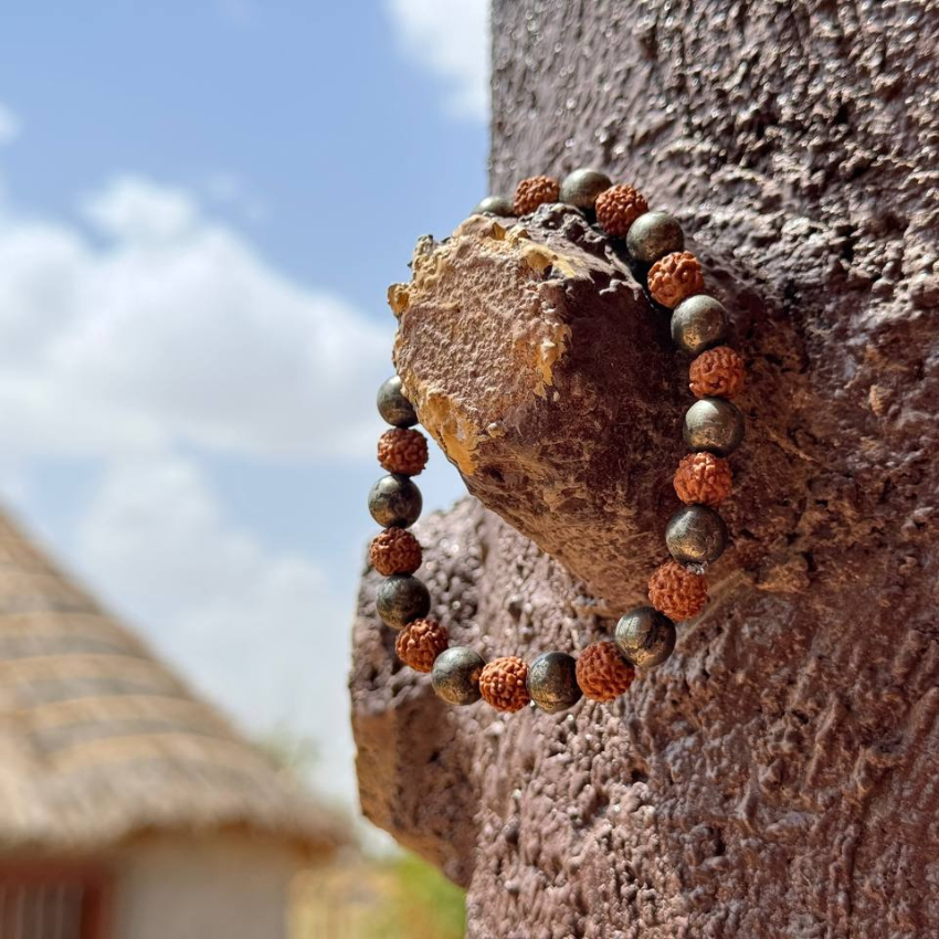 Natural Pyrite Rudraksha Bracelet, Original and Natural Rudraksha Beads