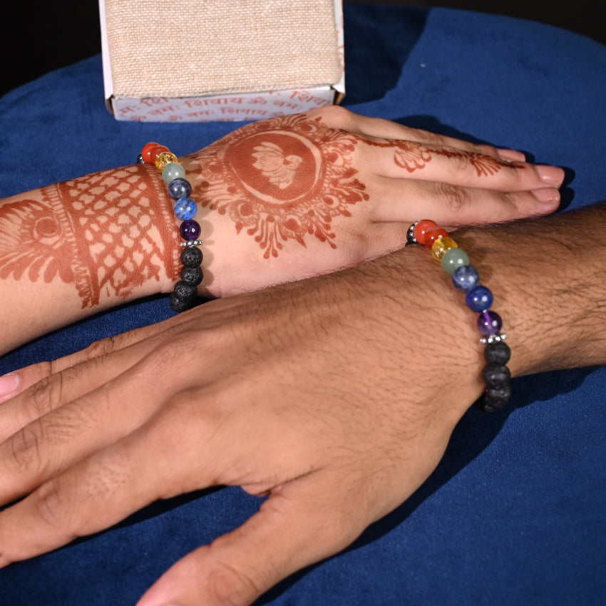 Chakra And Lava Stone Crystal Bracelet