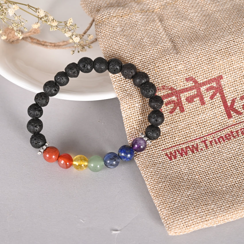 7 Chakra And Lava Stone Crystal Bracelet