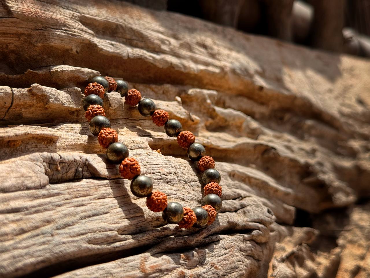 Natural Pyrite Rudraksha Bracelet, Original and Natural Rudraksha Beads